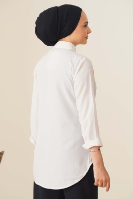 Oval Kesim Boyfriend Ekru Tunik - Gömlek