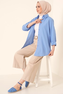 Oval Kesim Boyfriend İndigo Tunik - LİYAD TEKSİTL