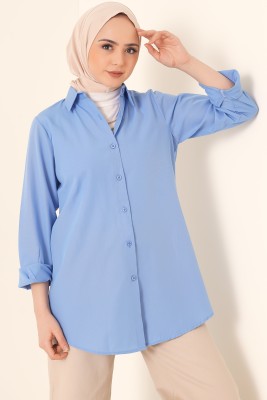 Oval Kesim Boyfriend İndigo Tunik - Tunik