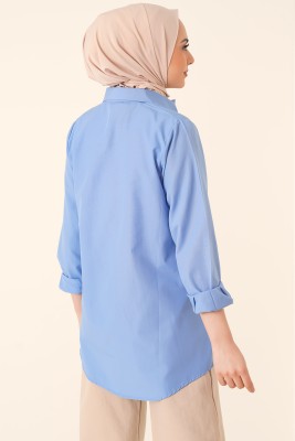 Oval Kesim Boyfriend İndigo Tunik - Tunik