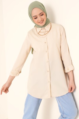 Oval Kesim Boyfriend Krem Tunik 