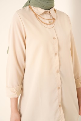 Oval Kesim Boyfriend Krem Tunik - Tunik