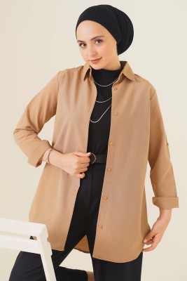 Oval Kesim Boyfriend Latte Tunik 