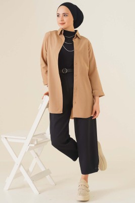 Oval Kesim Boyfriend Latte Tunik - Tunik