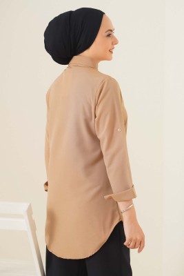 Oval Kesim Boyfriend Latte Tunik - Tunik
