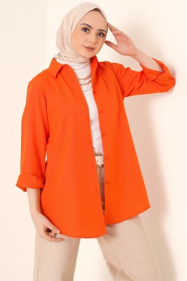 Oval Kesim Boyfriend Oranj Tunik 