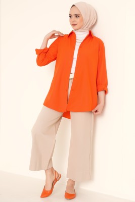 Oval Kesim Boyfriend Oranj Tunik - Tunik
