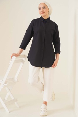 Oval Kesim Boyfriend Siyah Tunik - Tunik