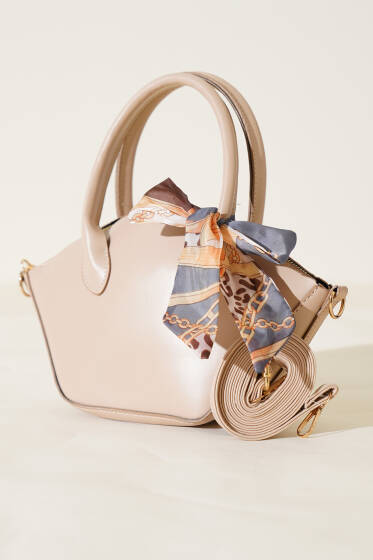 Oval Kesim Fularlı Çanta Latte - Kol Çantası