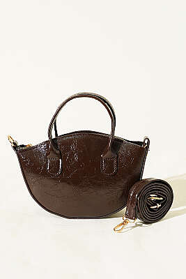 Oval Kesim Rugan Mini Çanta Acı Kahve - Kol Çantası