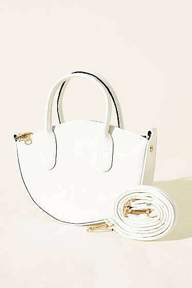 Oval Kesim Rugan Mini Çanta Beyaz - Kol Çantası