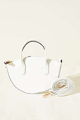 Oval Kesim Rugan Mini Çanta Beyaz - Kol Çantası