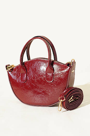 Oval Kesim Rugan Mini Çanta Bordo - Kol Çantası