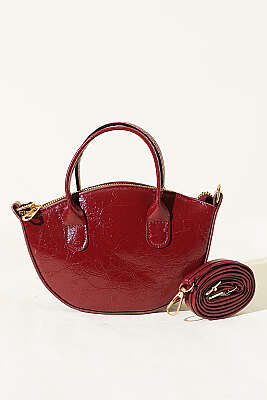 Oval Kesim Rugan Mini Çanta Bordo - Kol Çantası