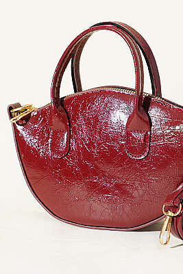 Oval Kesim Rugan Mini Çanta Bordo - Kol Çantası