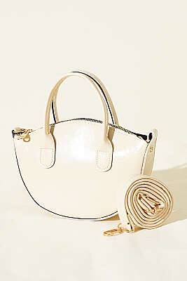 Oval Kesim Rugan Mini Çanta Krem - GÜZEL ÇANTA