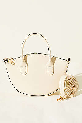 Oval Kesim Rugan Mini Çanta Krem - Kol Çantası