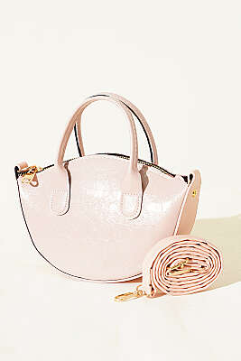 Oval Kesim Rugan Mini Çanta Pudra - GÜZEL ÇANTA