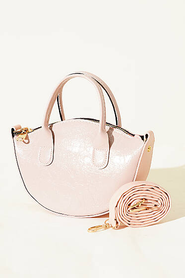 Oval Kesim Rugan Mini Çanta Pudra - Kol Çantası