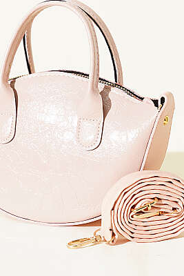 Oval Kesim Rugan Mini Çanta Pudra - Kol Çantası