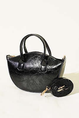 Oval Kesim Rugan Mini Çanta Siyah - GÜZEL ÇANTA