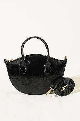 Oval Kesim Rugan Mini Çanta Siyah - Kol Çantası