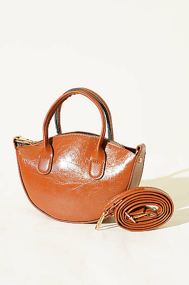 Oval Kesim Rugan Mini Çanta Taba - Kol Çantası