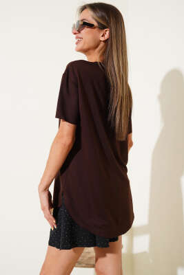 Oval Kesim T-shirt Kahve - Kadın Giyim Modelleri