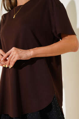 Oval Kesim T-shirt Kahve - Kadın Giyim Modelleri
