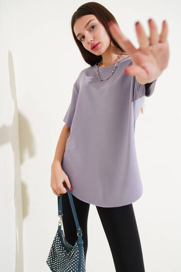 Oval Kesim T-shirt Kayrak Grisi - Kadın Giyim Modelleri