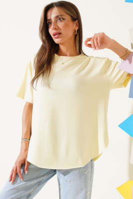 Oval Kesim T-shirt Sarı 