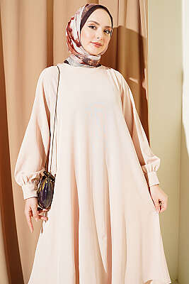 Oval Kesim Uzun Tunikli İkili Takım Bej - İkili Takım