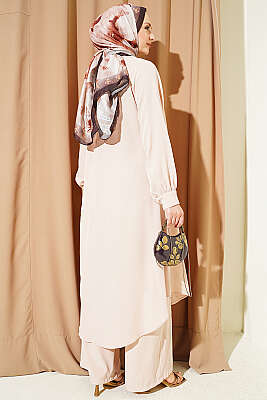 Oval Kesim Uzun Tunikli İkili Takım Bej - İkili Takım