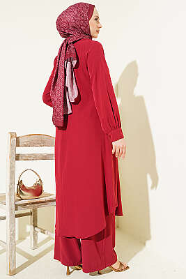 Oval Kesim Uzun Tunikli İkili Takım Bordo - İkili Takım