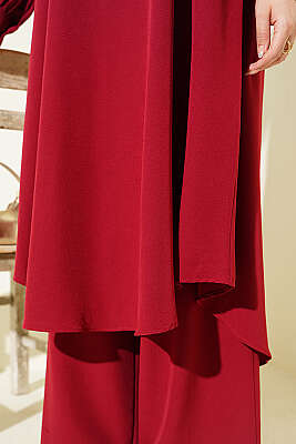 Oval Kesim Uzun Tunikli İkili Takım Bordo - İkili Takım