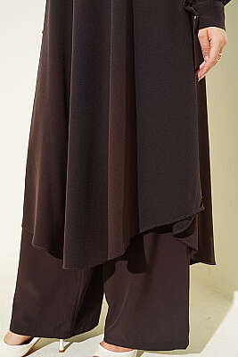 Oval Kesim Uzun Tunikli İkili Takım Kahve - İkili Takım