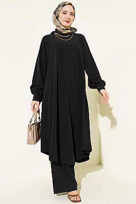 Oval Kesim Uzun Tunikli İkili Takım Siyah - BERAT TEKSTİL