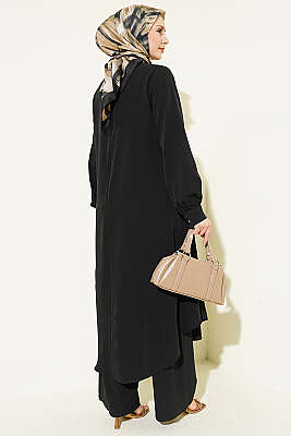 Oval Kesim Uzun Tunikli İkili Takım Siyah - İkili Takım