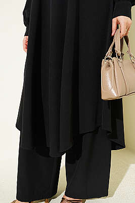 Oval Kesim Uzun Tunikli İkili Takım Siyah - İkili Takım