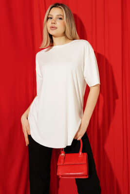 Oval Lazer Kesim T-shirt Ekru - Kadın Giyim Modelleri