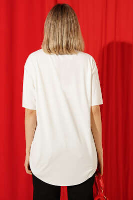 Oval Lazer Kesim T-shirt Ekru - Kadın Giyim Modelleri