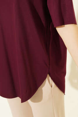 Oval Lazer Kesim T-shirt Mürdüm - Kadın Giyim Modelleri