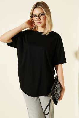 Oval Lazer Kesim T-shirt Siyah - Kadın Giyim Modelleri