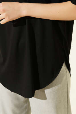 Oval Lazer Kesim T-shirt Siyah - Kadın Giyim Modelleri