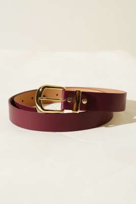 Oval Metal Kare Tokalı Kemer Bordo 