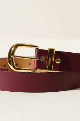 Oval Metal Kare Tokalı Kemer Bordo - Deri Kemer