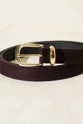 Oval Metal Süet Toka Detaylı Kemer Acı Kahve - Deri Kemer