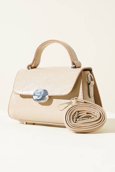 Oval Mıknatıslı Çanta Bej - Kol Çantası