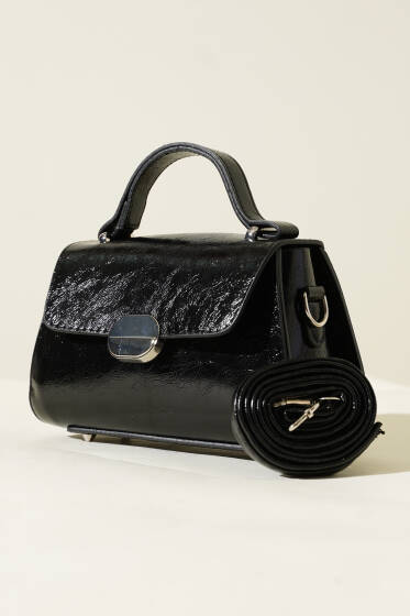 Oval Mıknatıslı Çanta Siyah - Kol Çantası