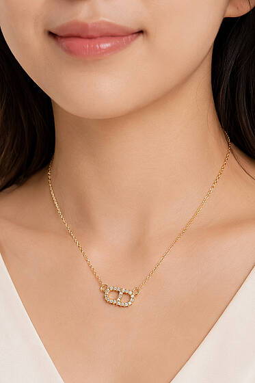 Oval Minik Taşlı Gold - Kolye